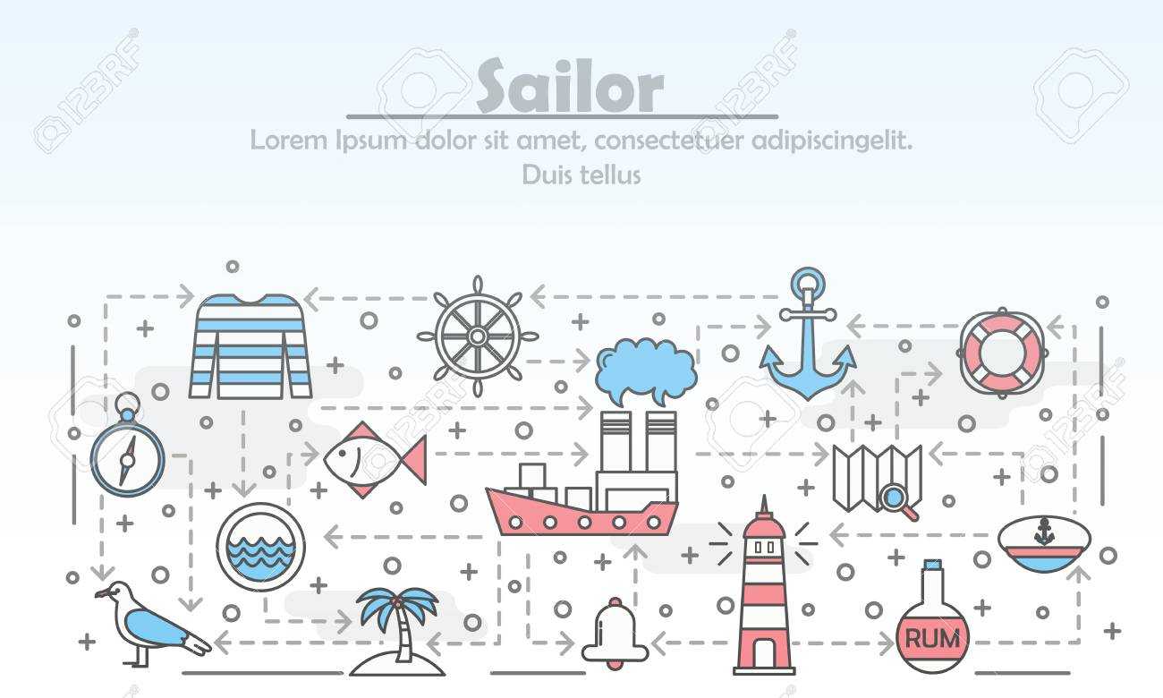 Sailor Advertising Vector Poster Banner Template. Nautical Marine.. Inside Nautical Banner Template