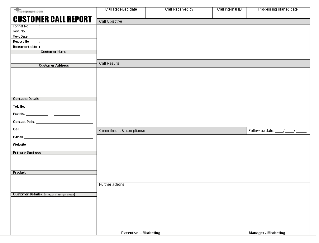 Sales Call Report Templates - Word Excel Fomats Throughout Sales Visit Report Template Downloads
