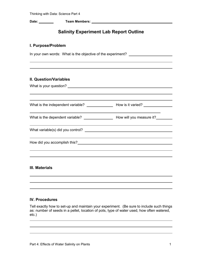 Salinity Experiment Reporting Template Inside Science Experiment Report Template