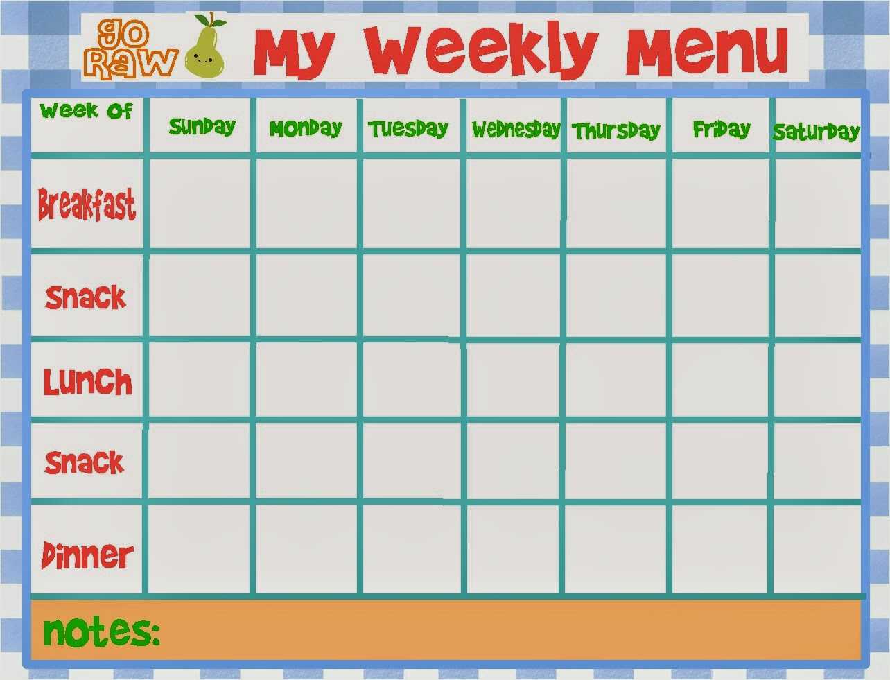 Sample Of 7 Day Meal Planner Free | Printable Weekly Planner Intended For Weekly Meal Planner Template Word