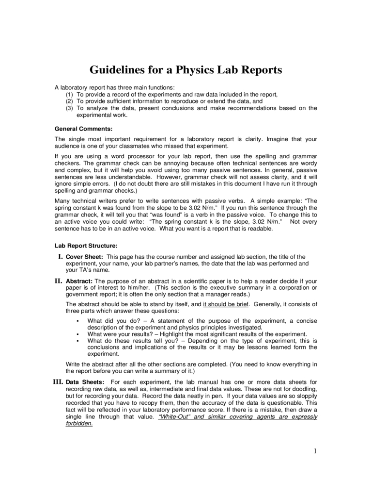 Sample Physics Lab Report Free Download Pertaining To Physics Lab Report Template