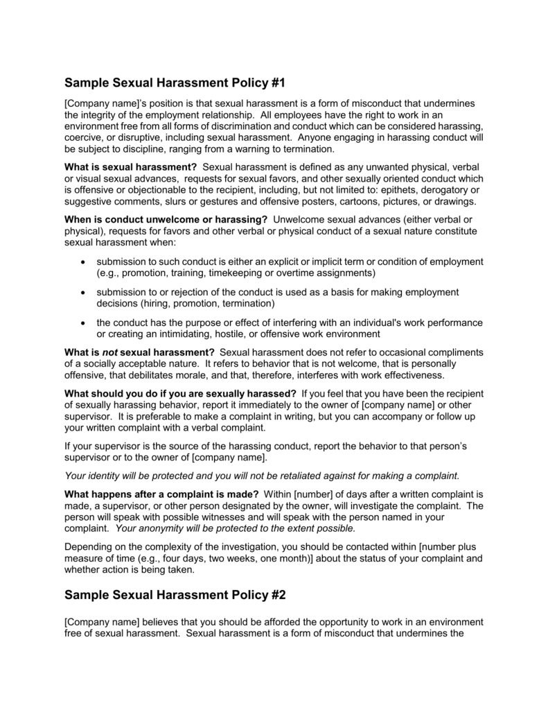 Sample Sexual Harassment Policy #1 Pertaining To Sexual Harassment Investigation Report Template