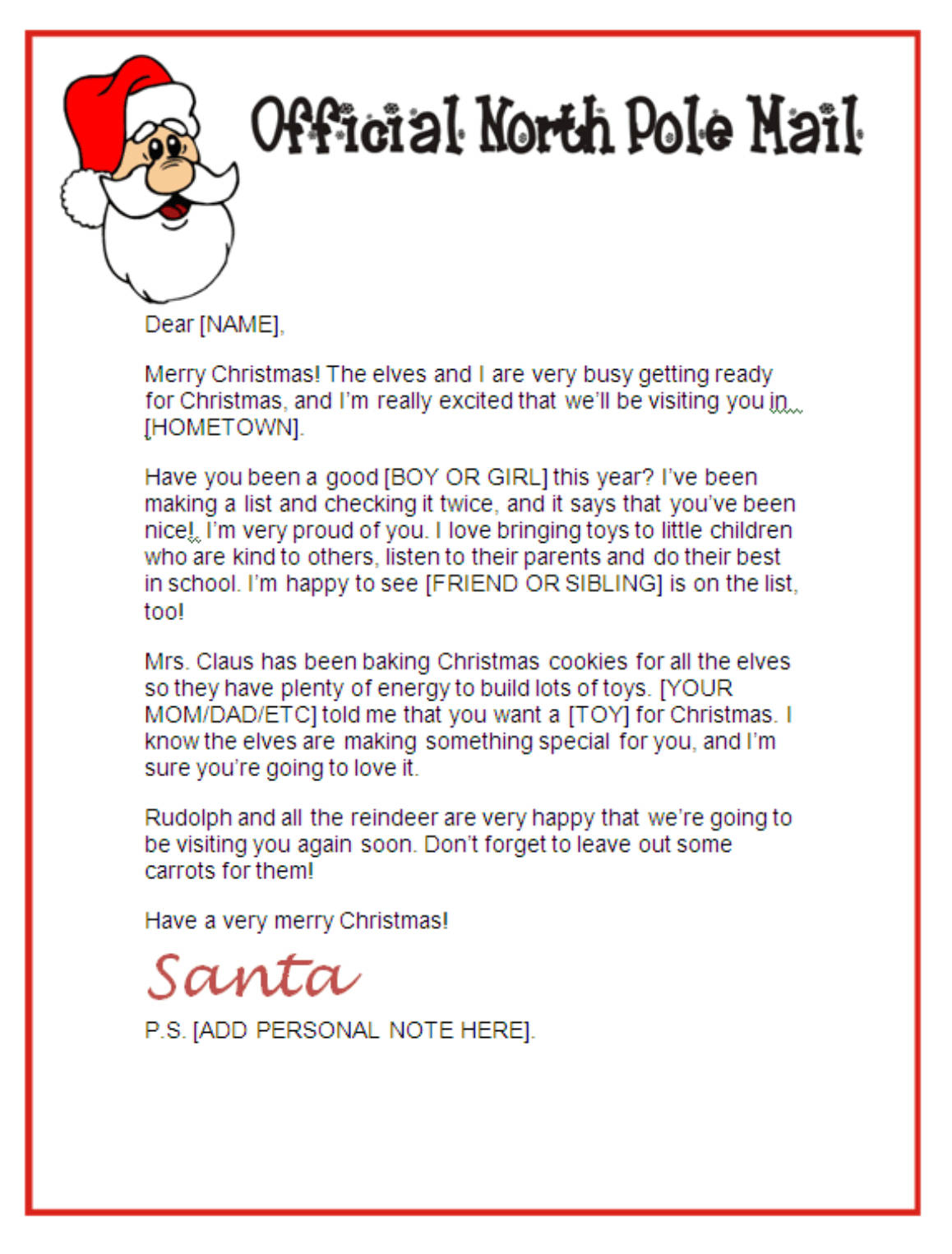 Santa Letter Stationary – Official North Pole Mail Inside Santa Letter Template Word