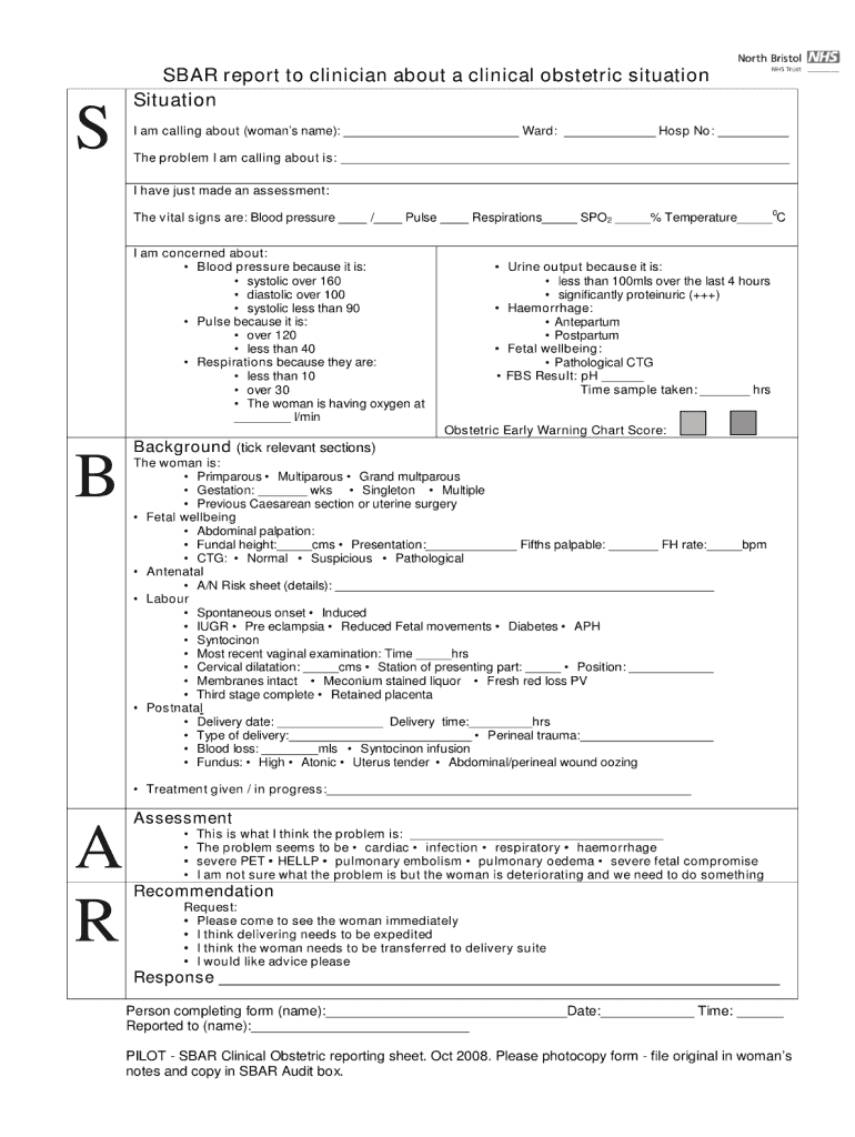 Printable Blank Sbar Template