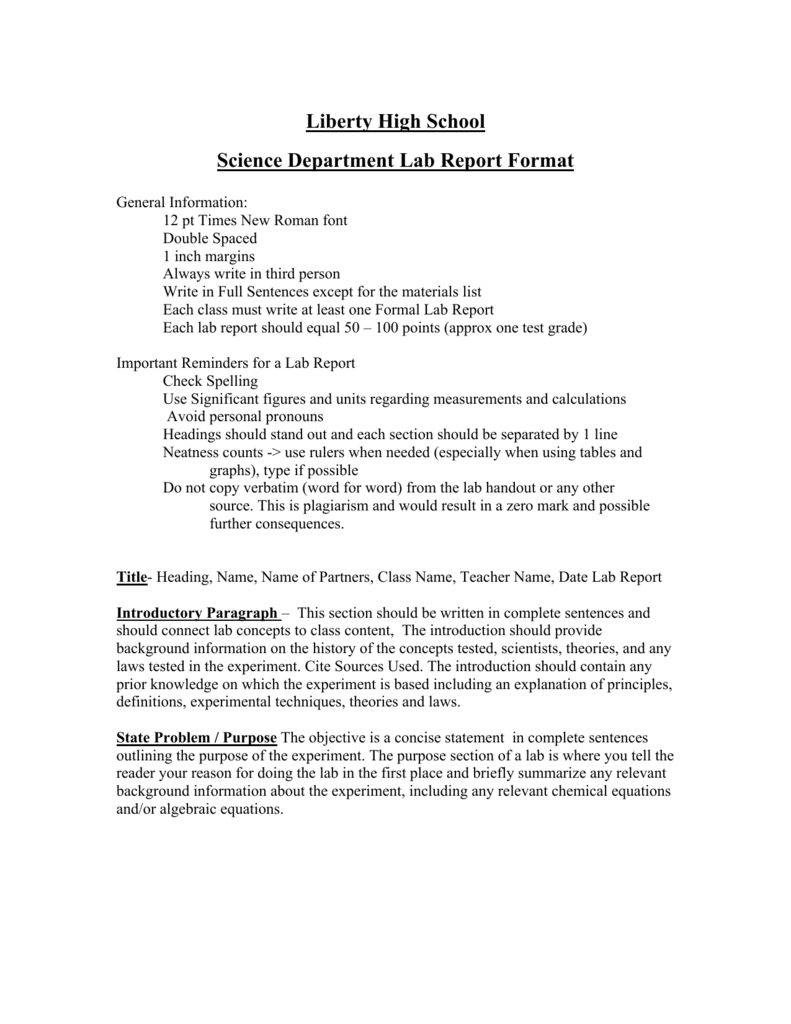 Science Department Lab Report Format With Regard To Formal Lab Report Template