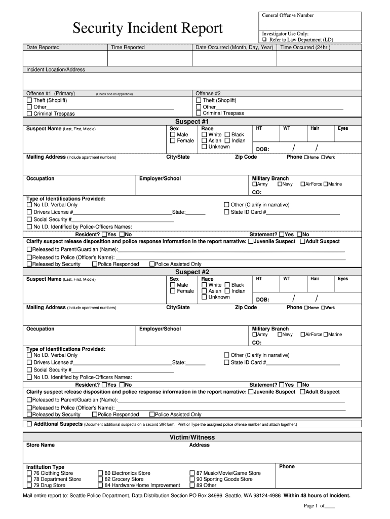 Security Guard Incident Report Pdf – Fill Online, Printable For Generic Incident Report Template