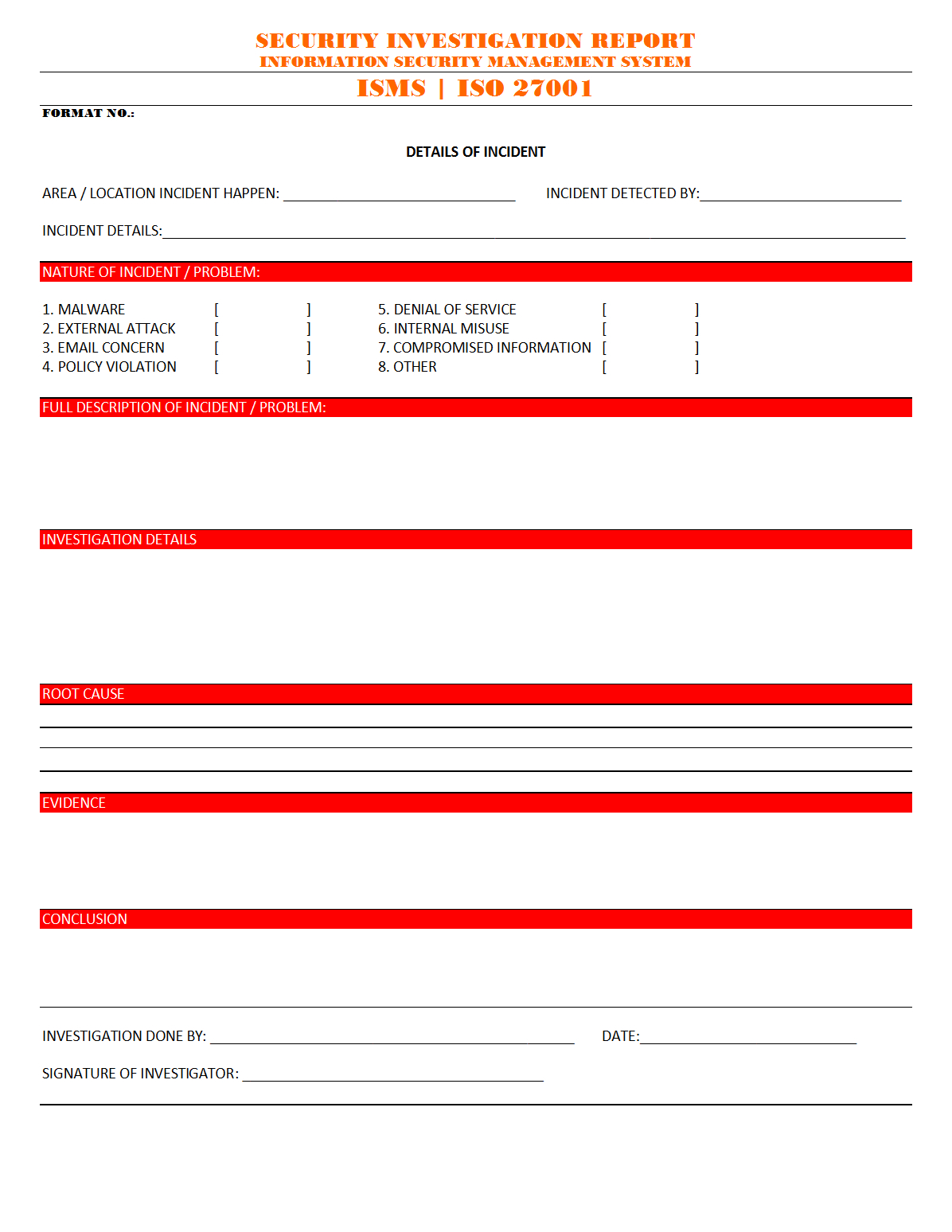 Security Investigation Report – For Security Audit Report Template