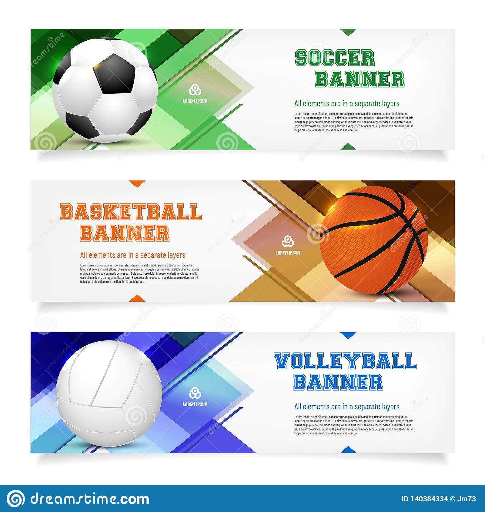Set Of Sport Banner Templates With Ball And Sample Text Inside Sports Banner Templates