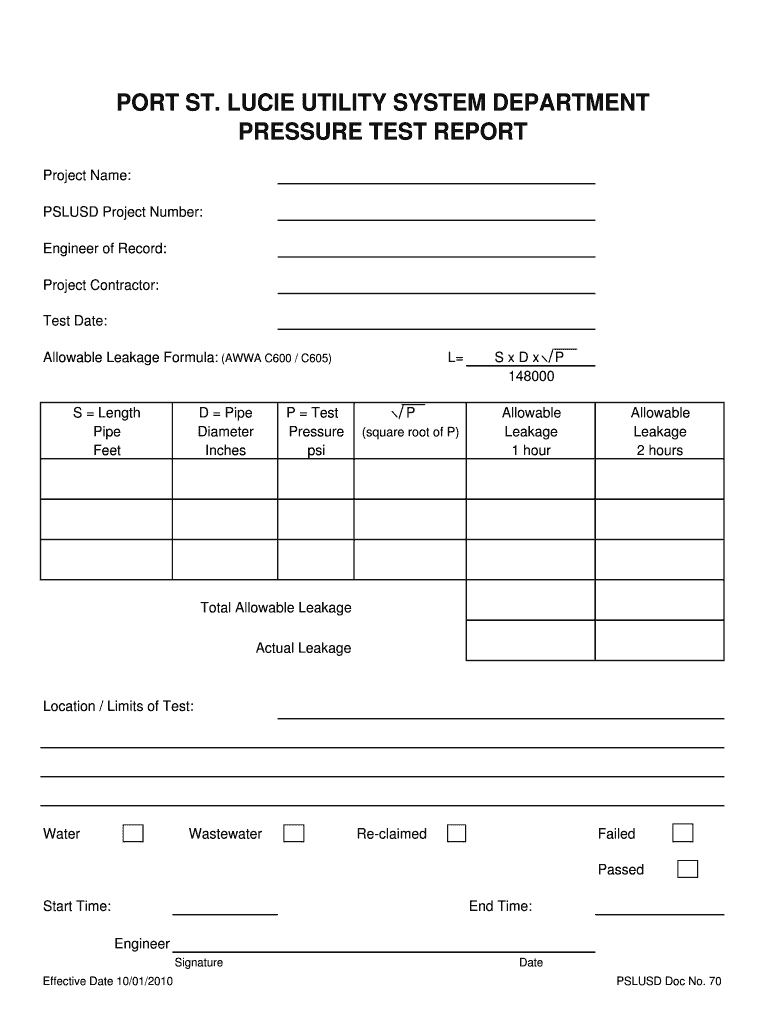 Sewe Line Pressure Test Form - Fill Online, Printable Inside Hydrostatic Pressure Test Report Template