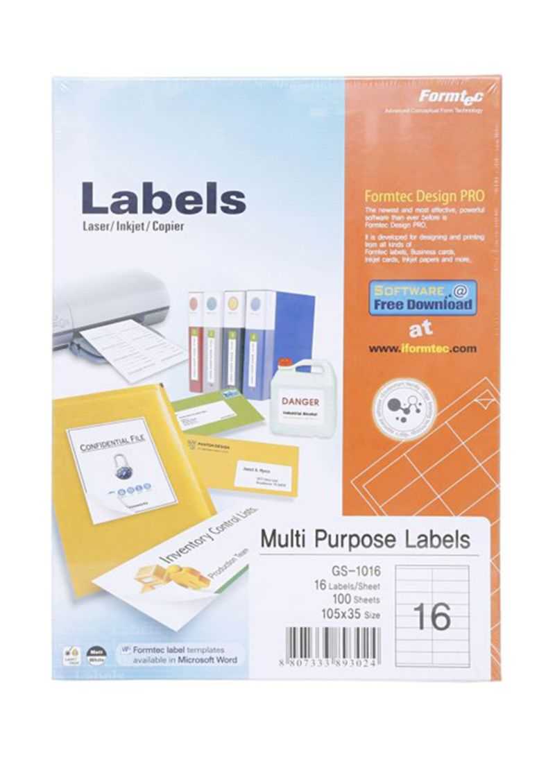 Shop Formtec 100 Sheets Label Per Sheet Box (16 Labels Per Sheet) Online In  Dubai, Abu Dhabi And All Uae For Word Label Template 16 Per Sheet A4