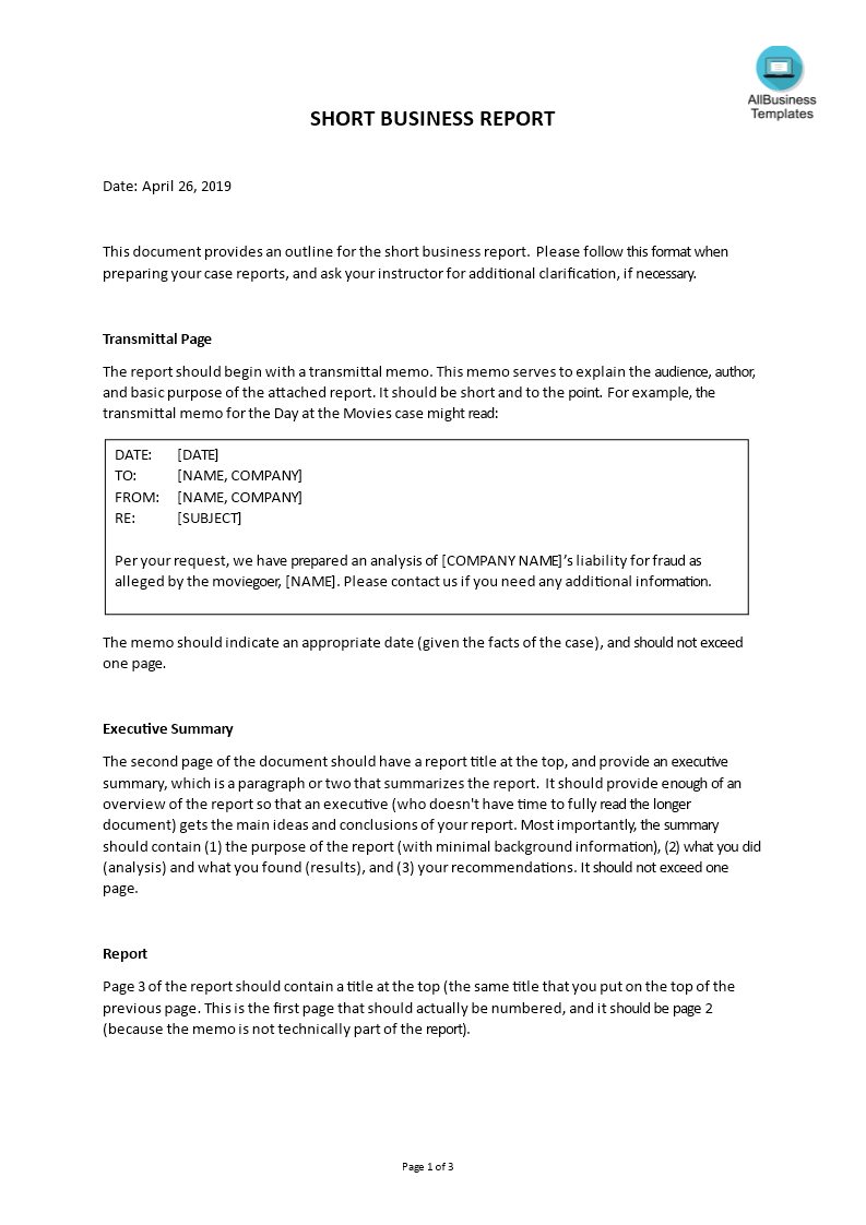 Short Business Report Example | Templates At In Template On How To Write A Report
