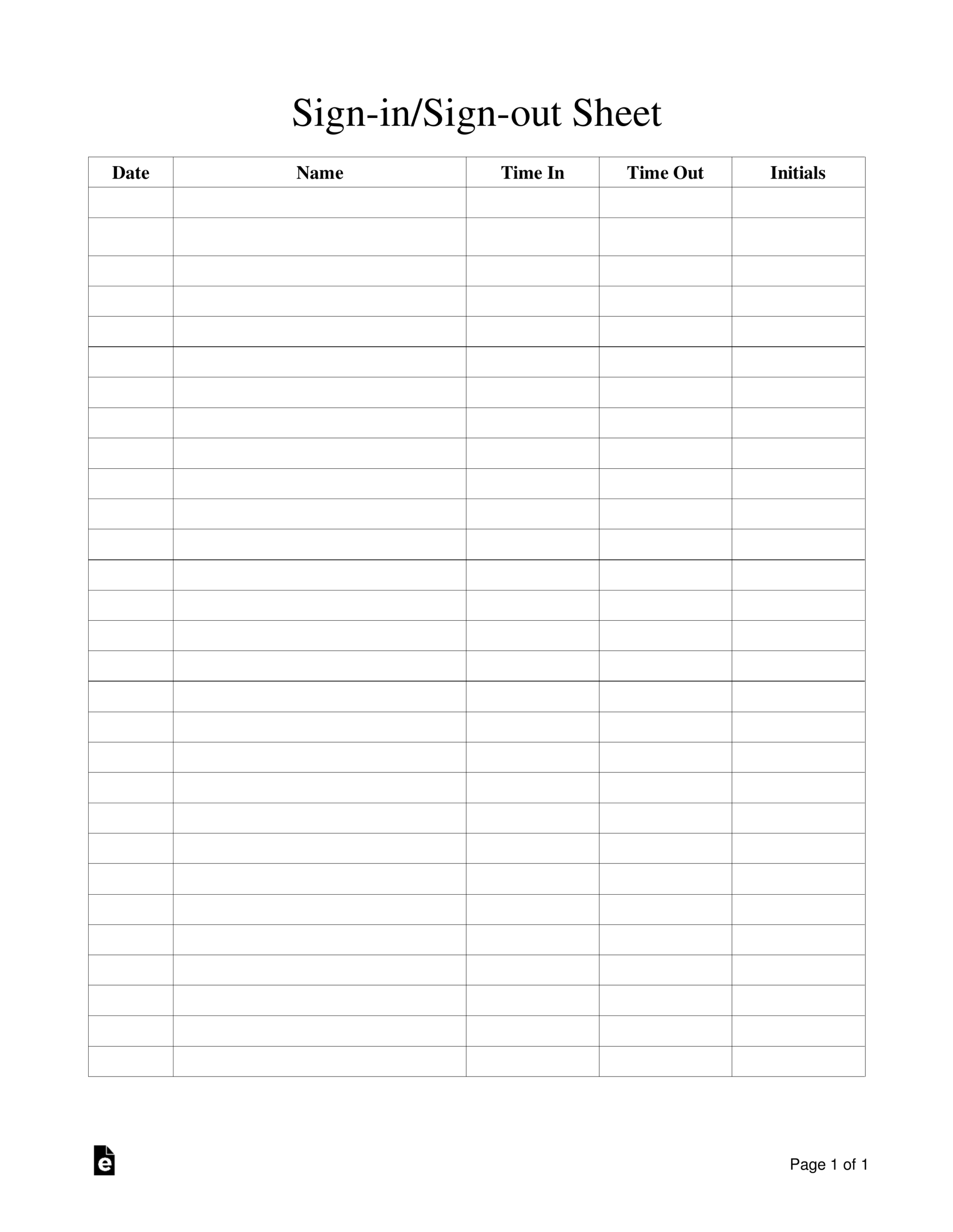 Sign In/sign Out Sheet Template | Eforms – Free Fillable Forms Throughout Free Sign Up Sheet Template Word