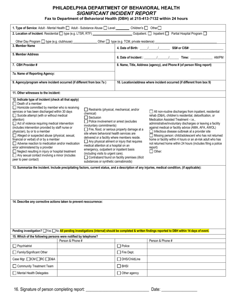 Significant Incident Report Form For Serious Incident Report Template