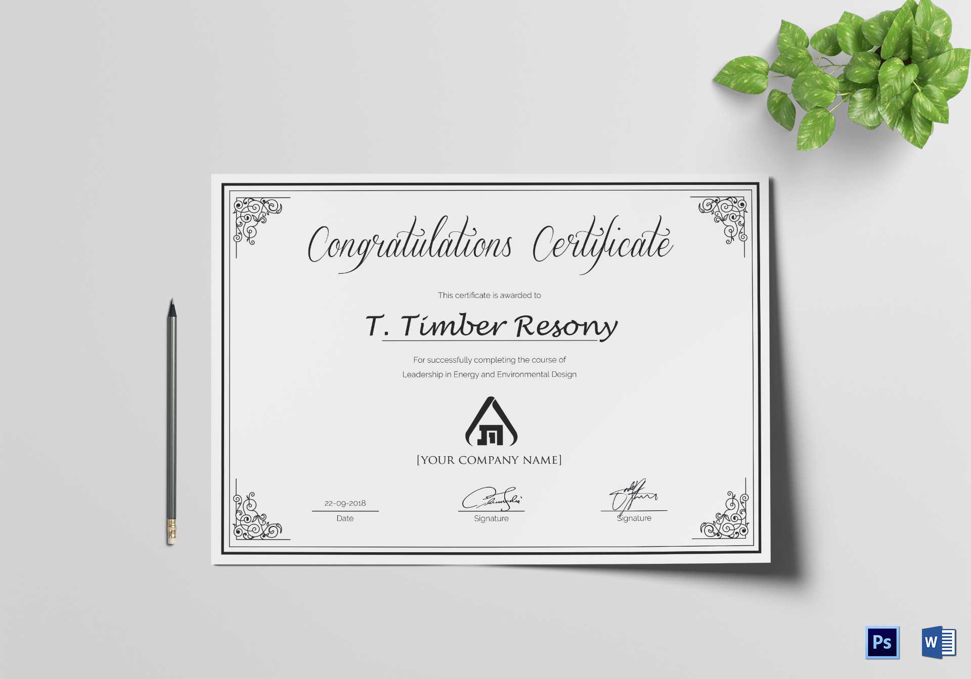 Simple Congratulation Certificate Template With Congratulations Certificate Word Template