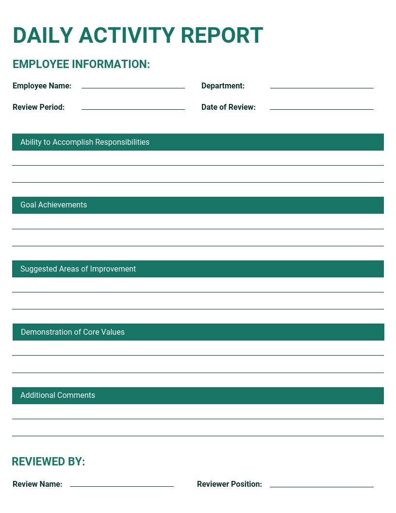 Simple Green Daily Activity Report Template Throughout Daily Activity Report Template