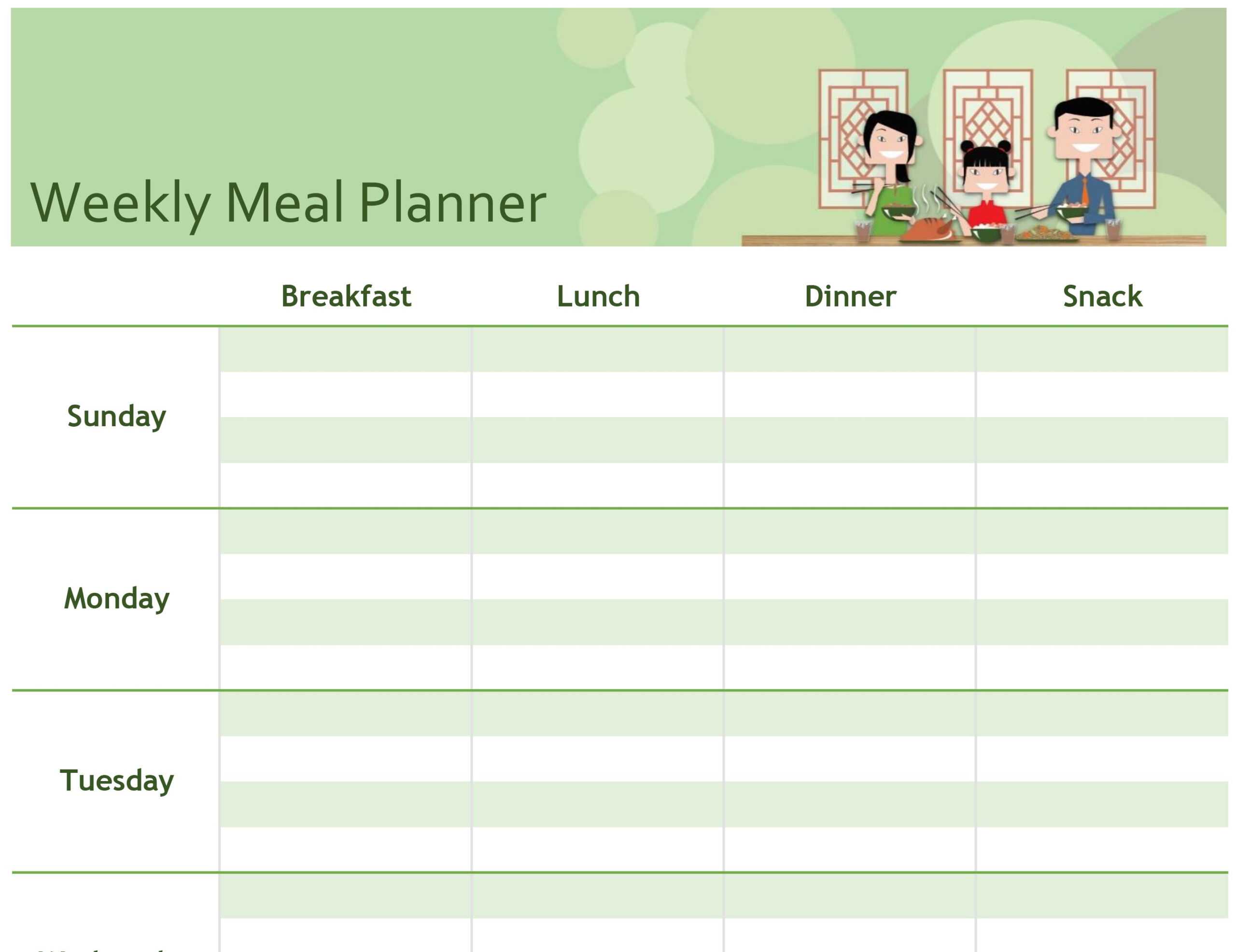 Simple Meal Planner Within Menu Planning Template Word