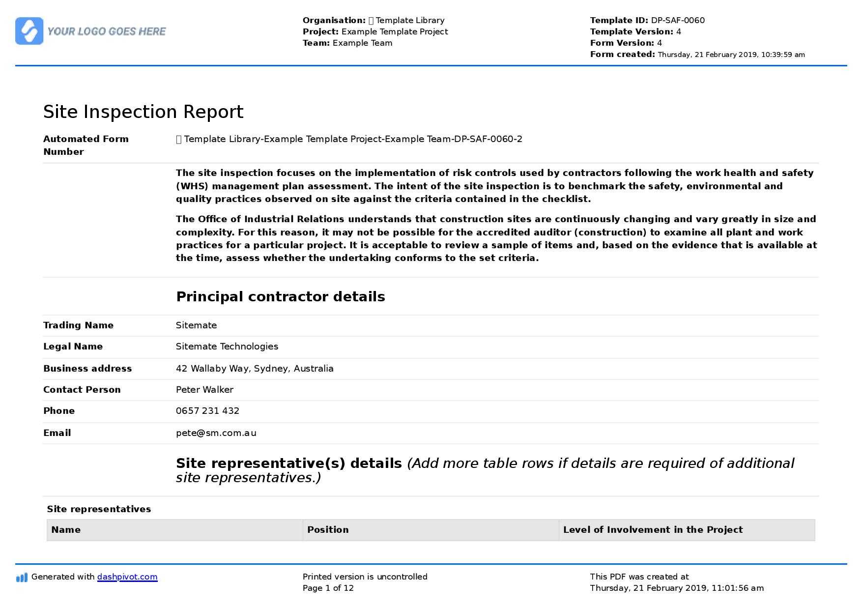 Site Inspection Report: Free Template, Sample And A Proven Intended For Property Management Inspection Report Template