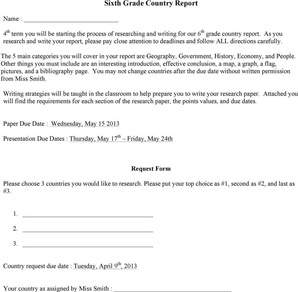 Sixth Grade Country Report – Pdf Free Download Intended For Country Report Template Middle School