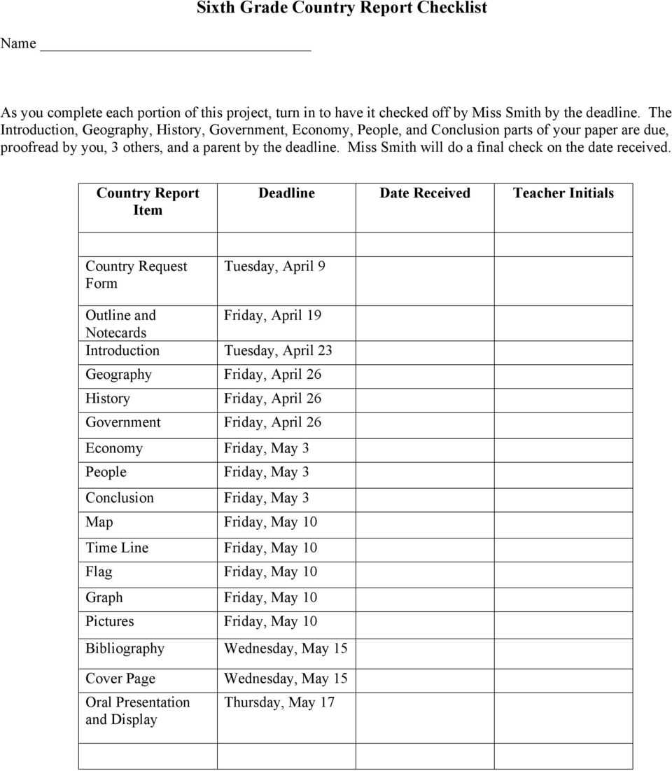 Sixth Grade Country Report – Pdf Free Download Within Country Report Template Middle School