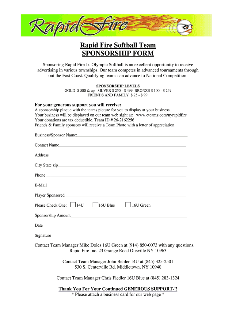 Softball Sponsorship Form – Fill Online, Printable, Fillable In Blank Sponsorship Form Template
