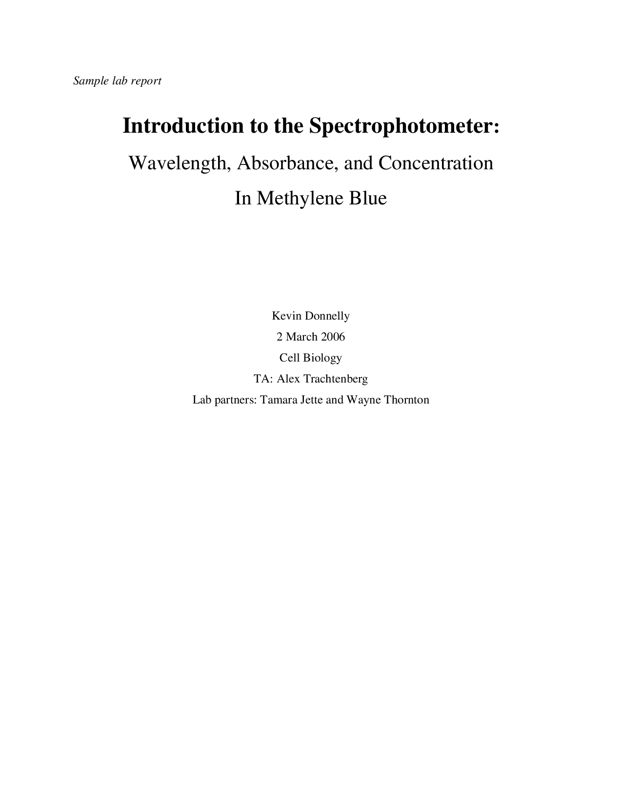 Spectrophotometry Sample Lab Report – Docsity Within Biology Lab Report Template