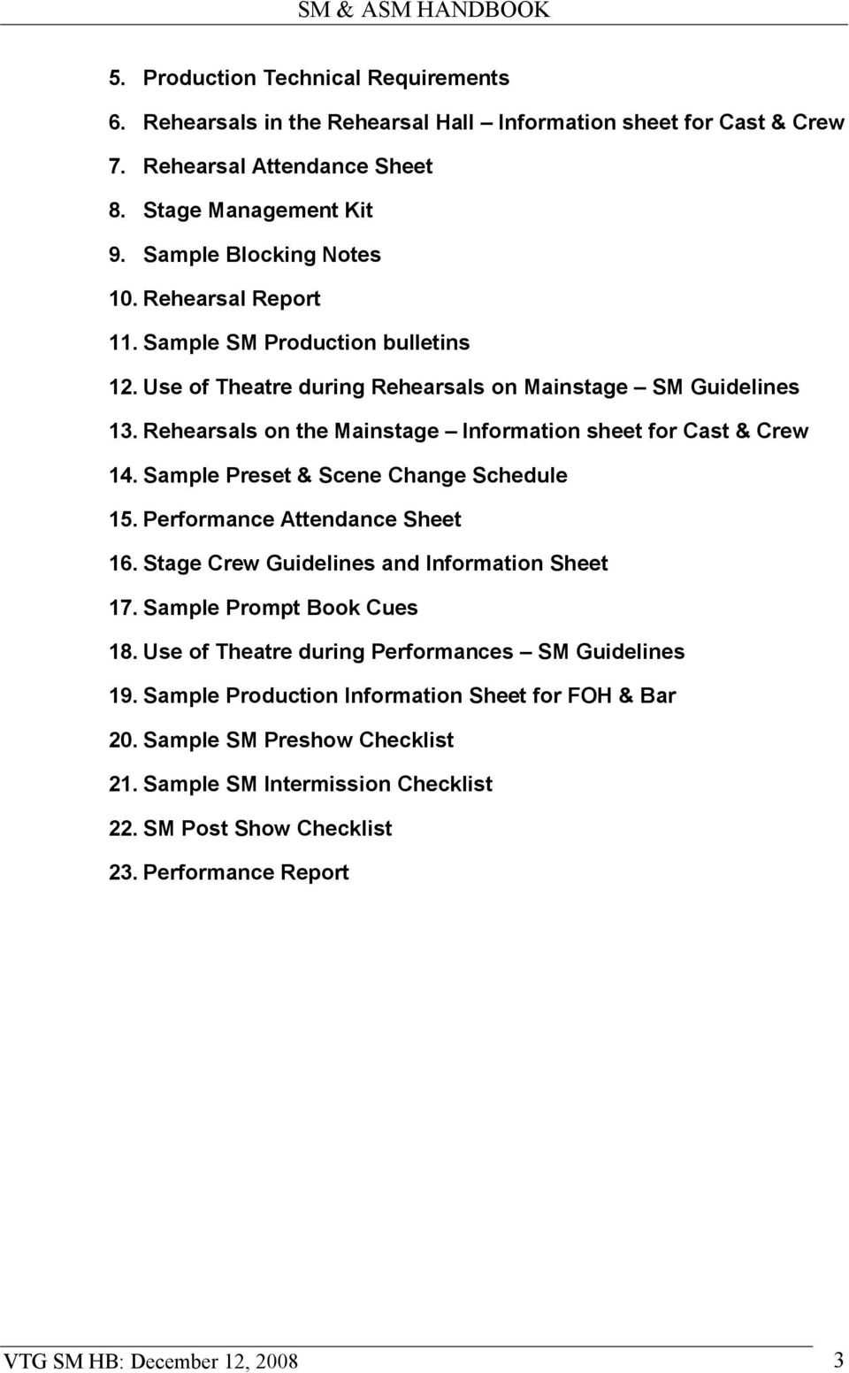 Stage Manager & Assistant Stage Manager Handbook – Pdf Free With Regard To Rehearsal Report Template