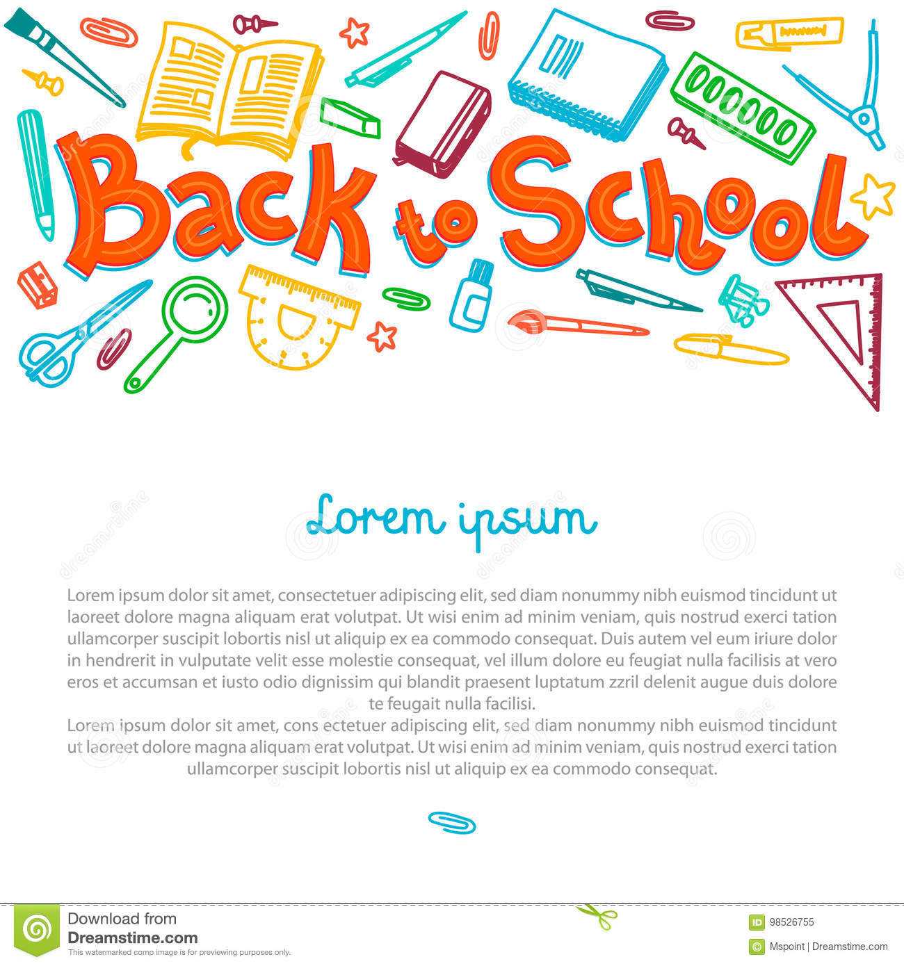 Stationery Collection. Outline Style. Back To School Thin For Classroom Banner Template