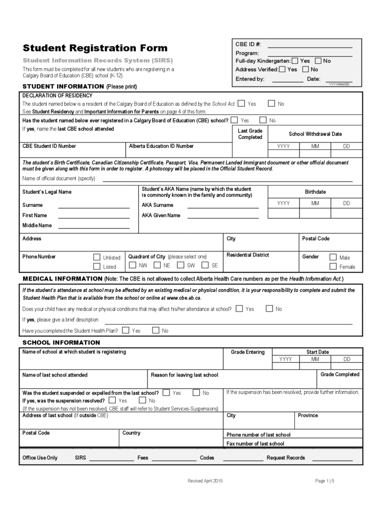 Student Registration Form - 5 Free Templates In Pdf, Word Inside School Registration Form Template Word