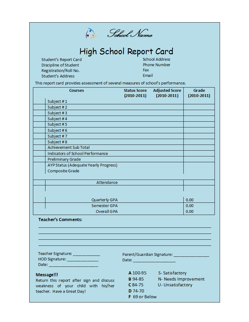 Student Report Template Intended For High School Student Report Card Template