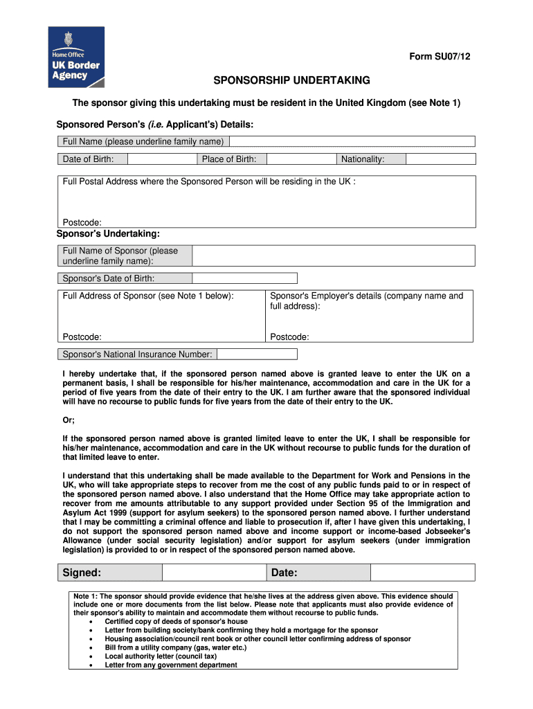 Su07 12 Sponsorship Undertaking Form – Fill Online With Regard To Blank Sponsorship Form Template