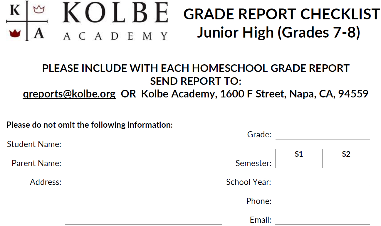 Submitting A Homeschool Junior High Grade Report Packet In Homeschool Middle School Report Card Template