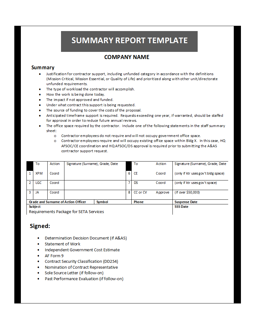 Summary Report Template Inside Company Analysis Report Template