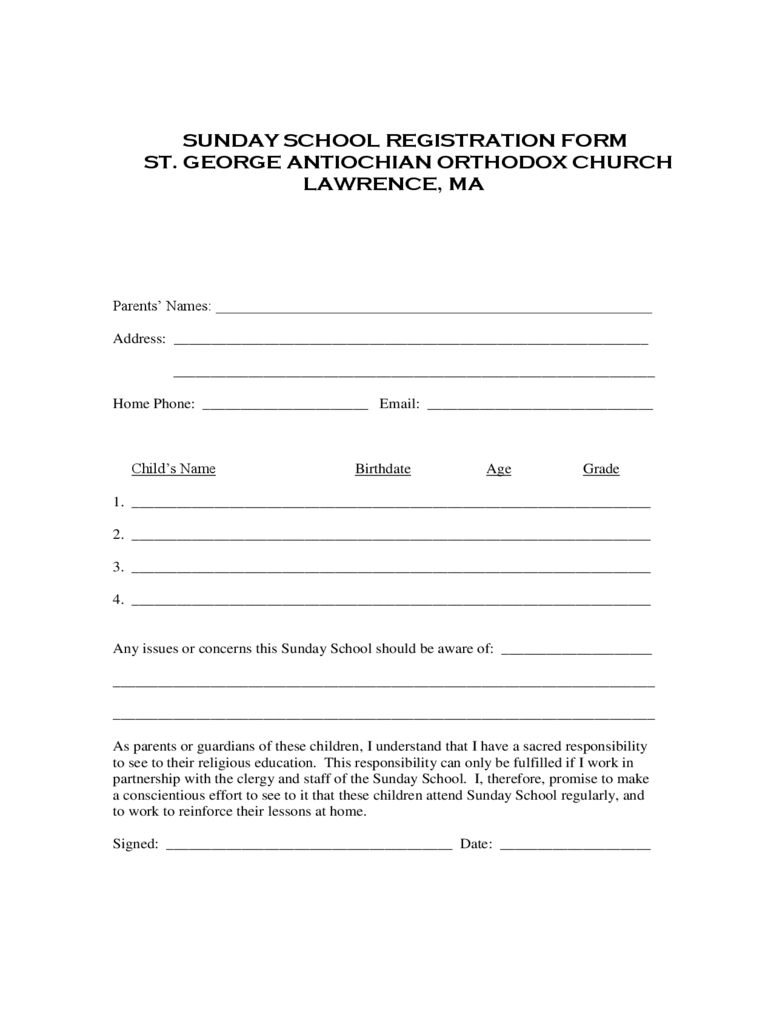 Sunday School Registration Form – 2 Free Templates In Pdf With Regard To School Registration Form Template Word