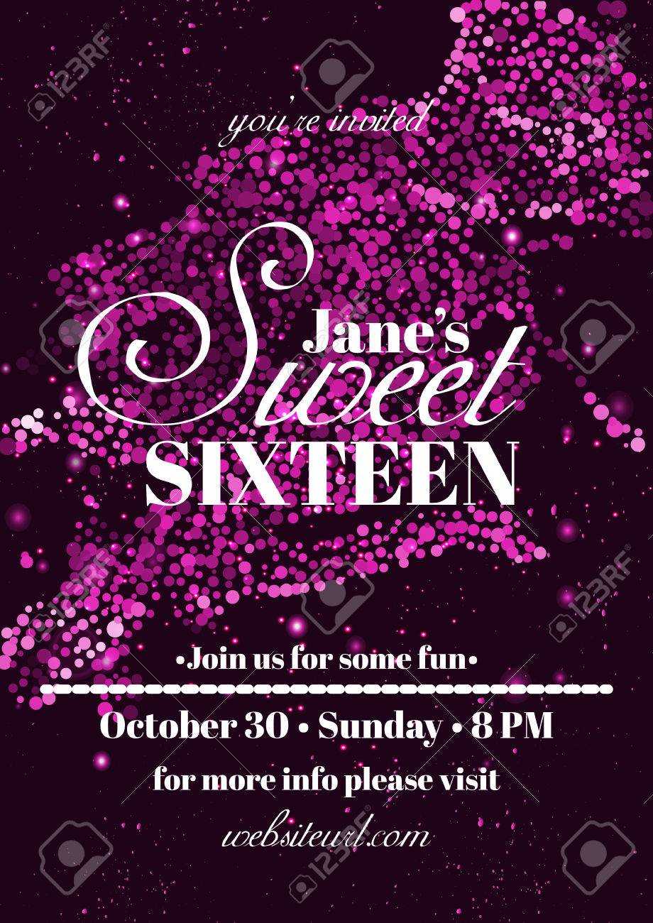 Sweet Sixteen Glitter Party Invitation Flyer Template Design In Sweet 16 Banner Template