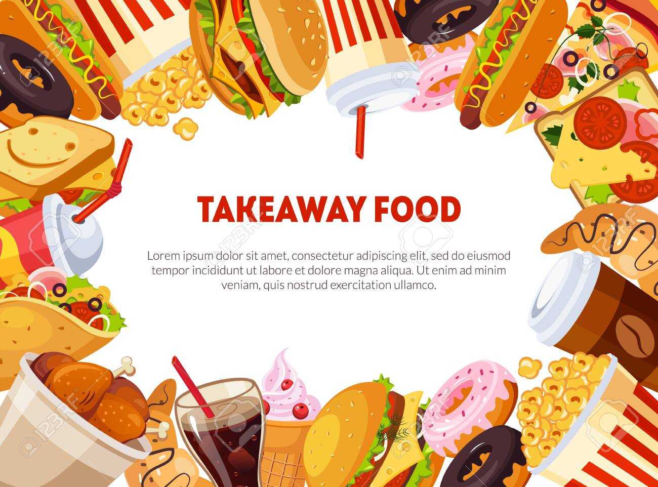 Takeaway Food Banner Template With Delicious Fast Food Dishes,.. With Food Banner Template