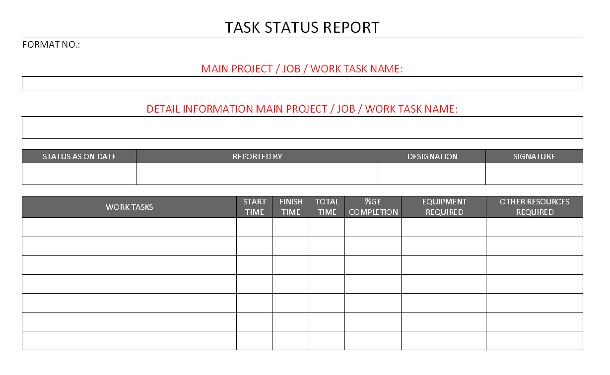 Task Status Report Format| Samples | Word Document Within Word Document Report Templates