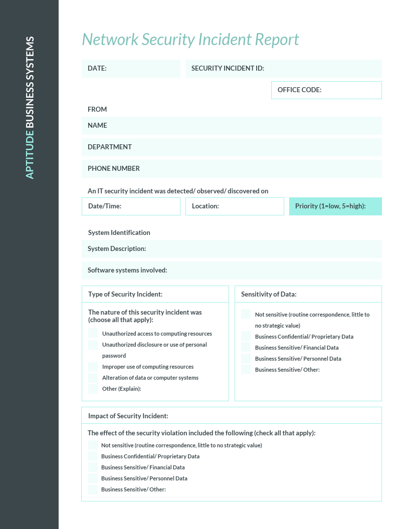 Teal It Incident Report Template In It Incident Report Template