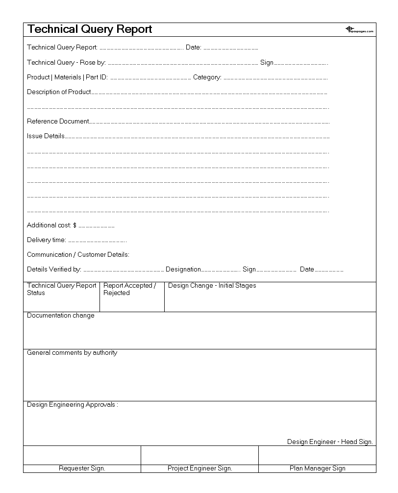 Technical Query Report Format With Template For Technical Report