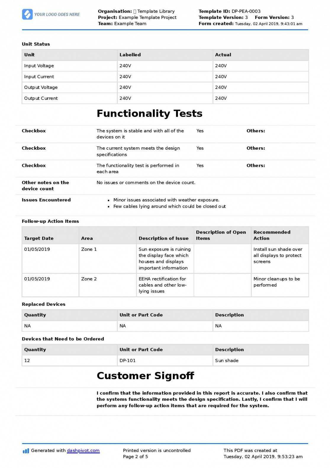 Technical Service Report Template Inside Customer Contact Report Template