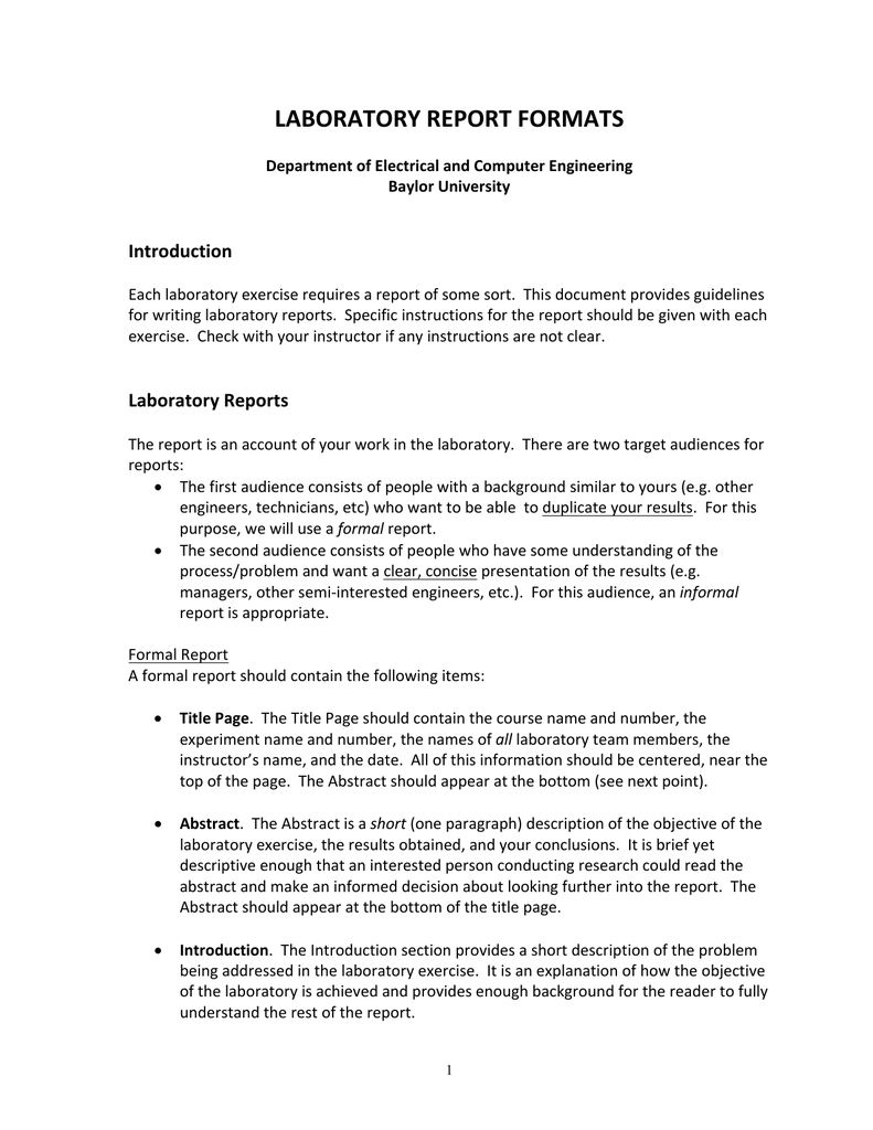Template From Baylor | Manualzz Throughout Engineering Lab Report Template