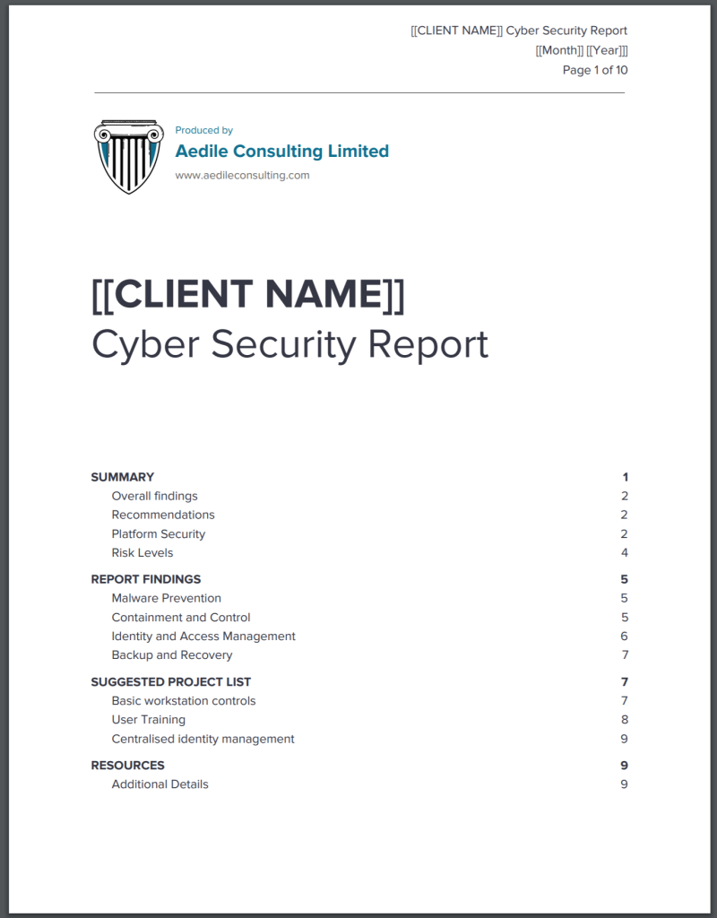 Template Report Cover – Aedile Consulting With Information Security Report Template