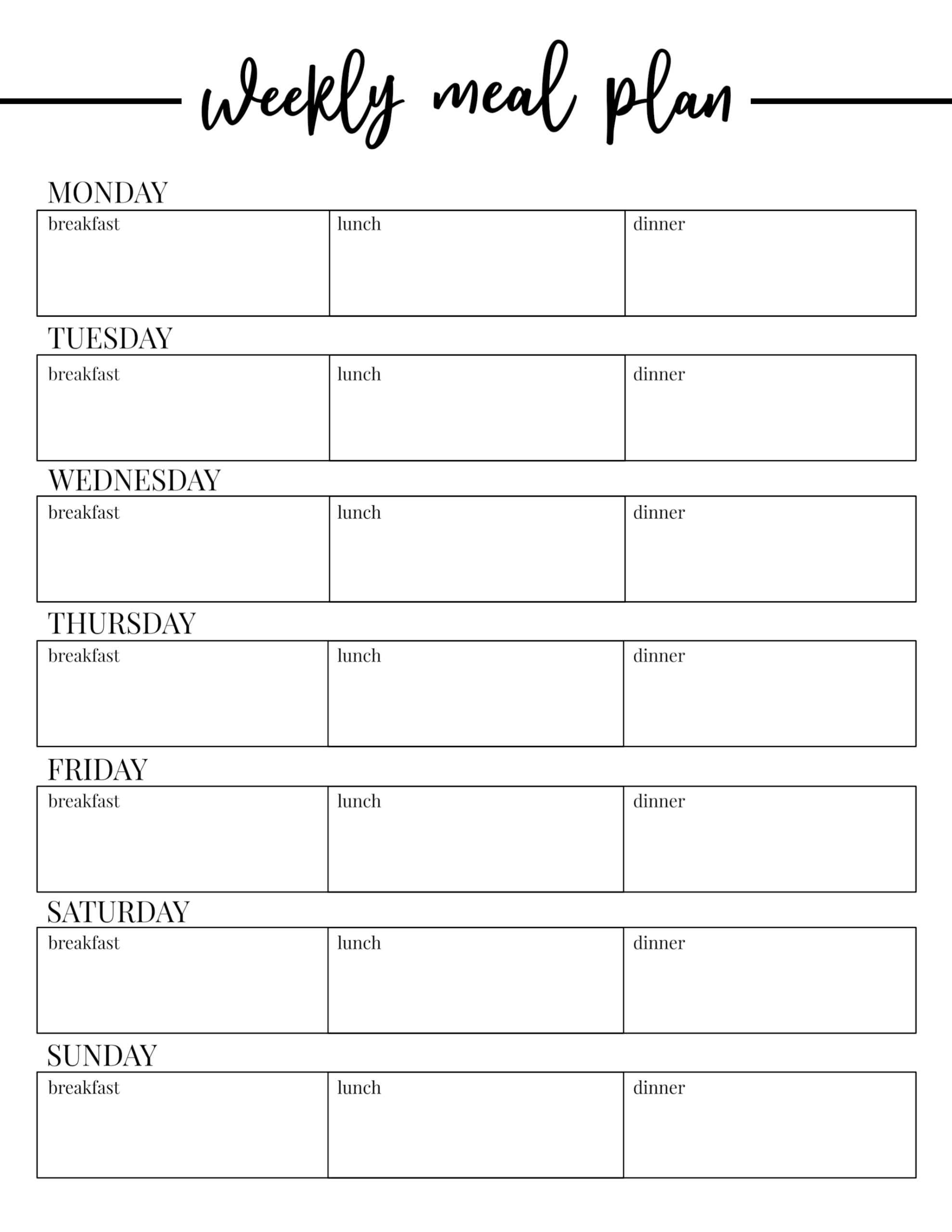 The Best Free Printable Meal Plan Template | Chavez Blog Intended For Blank Meal Plan Template