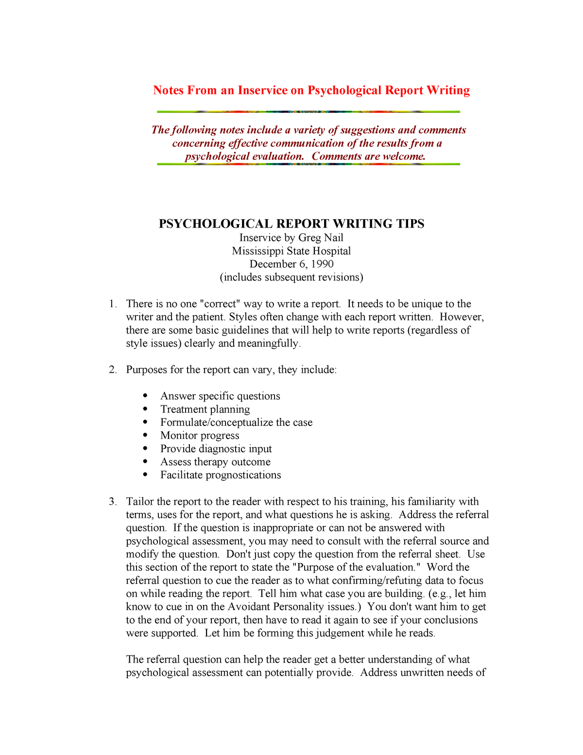 Tips In Psychological Report Writing – Psych 522 – Studocu For Monitoring And Evaluation Report Writing Template