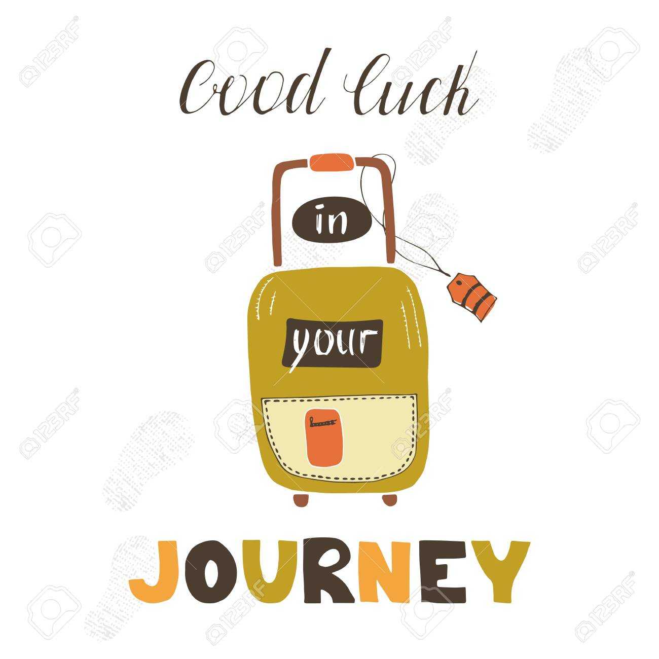 Travel Card Template With Suitcase. Greeting Postcard With Hand.. For Good Luck Banner Template
