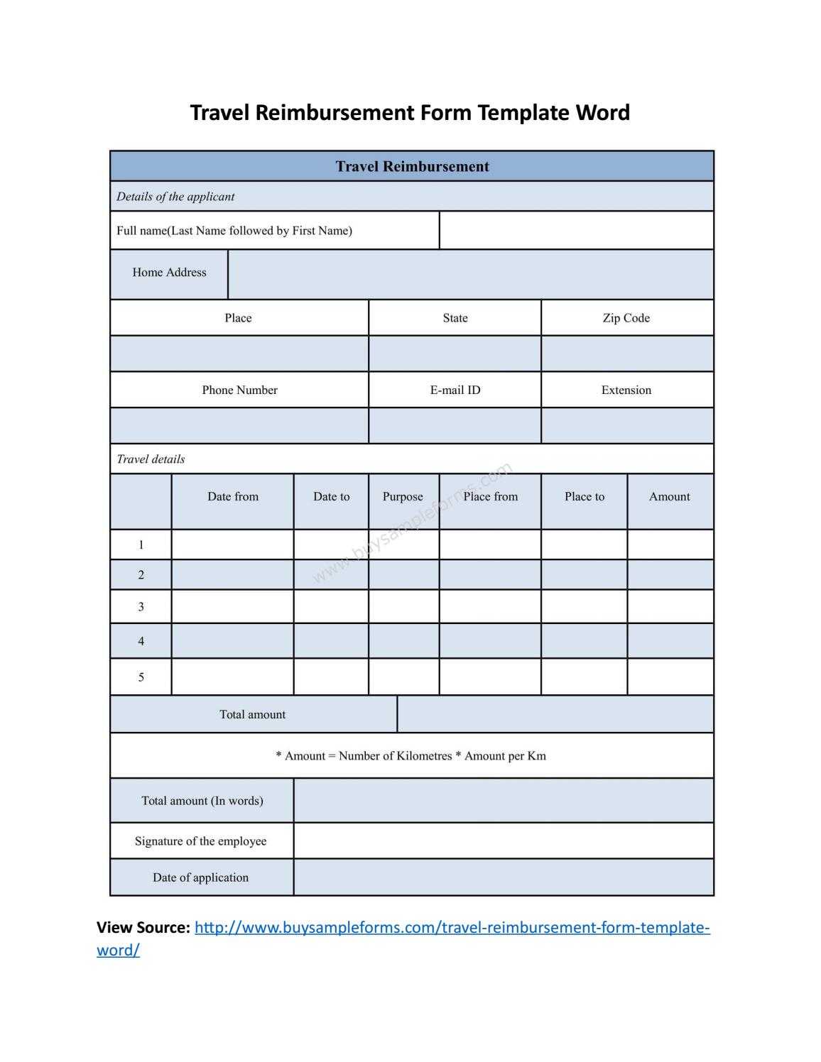 Travel Reimbursement Form Template Wordbuy Sample Forms Within Reimbursement Form Template Word