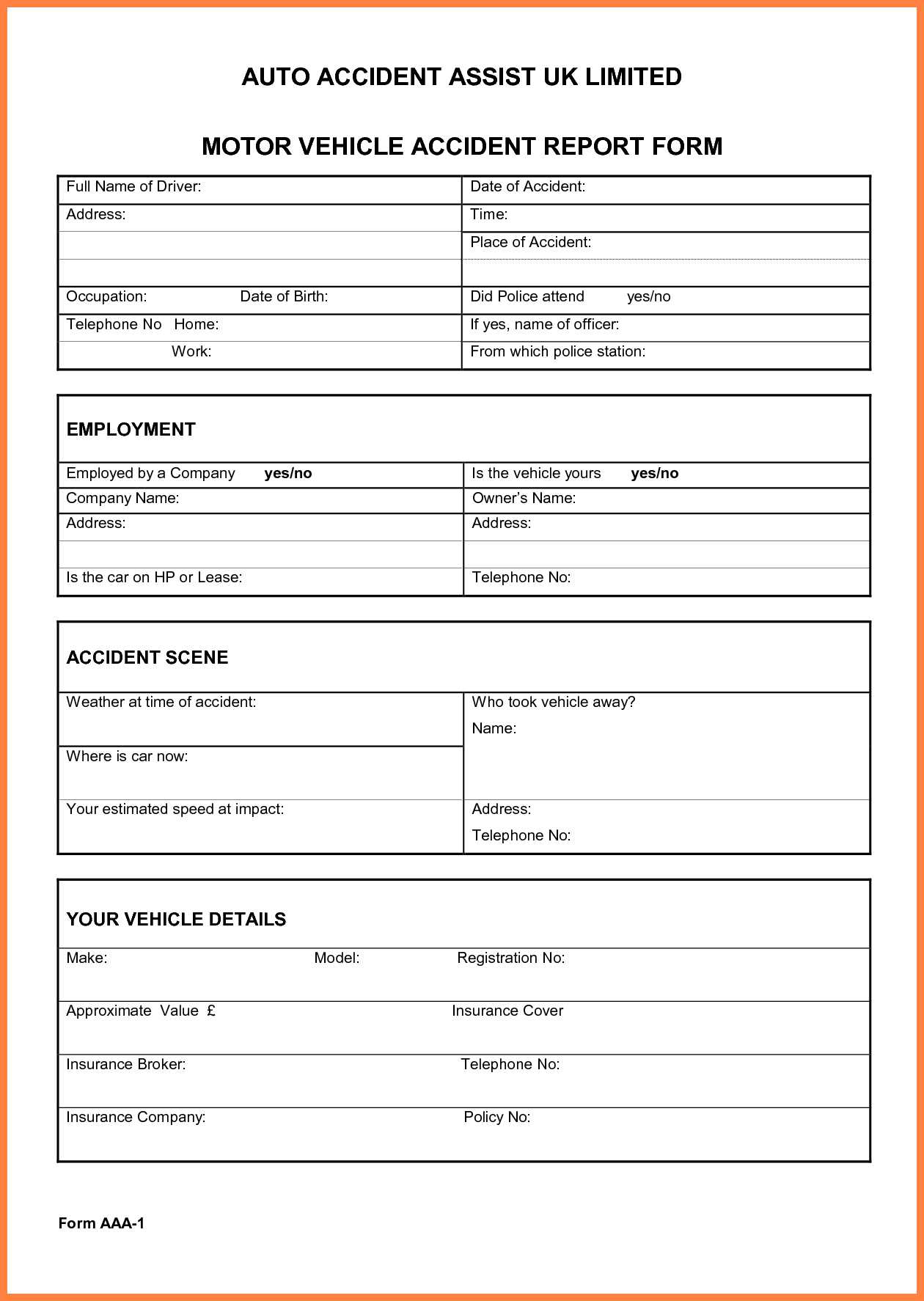 Vehicle Accident Report Form Template – Business Form Letter Intended For Vehicle Accident Report Template