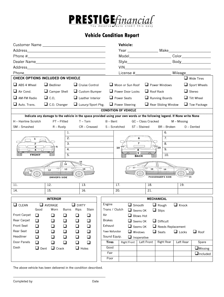 Vehicle Condition Report – Fill Online, Printable, Fillable Throughout Truck Condition Report Template