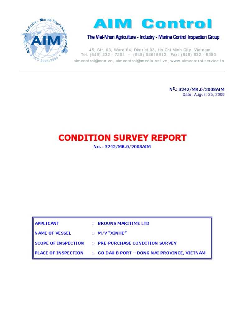 Vessel Condition Inspection For Property Condition Assessment Report Template