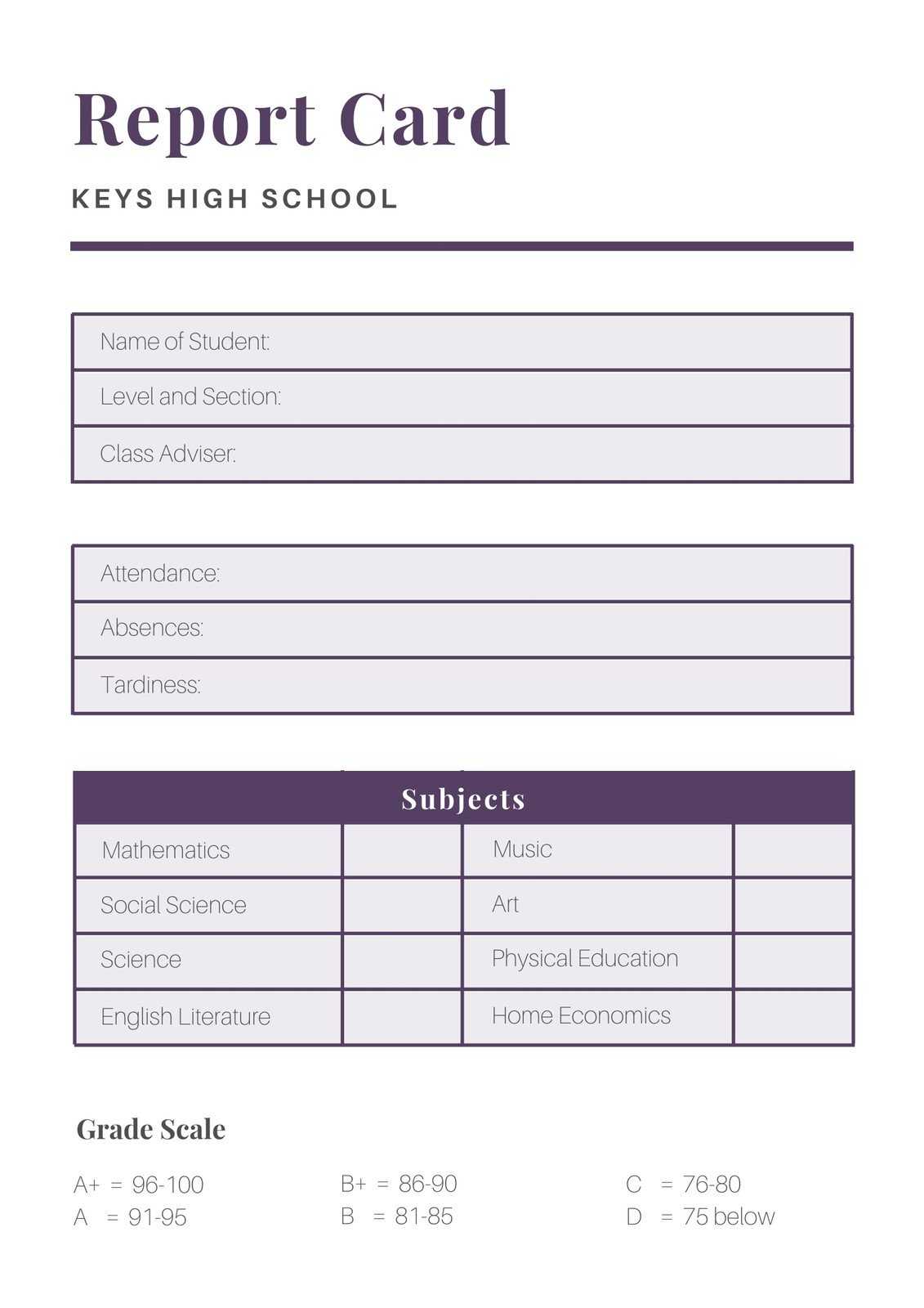 Violet And White High School Report Card – Templatescanva Throughout High School Report Card Template