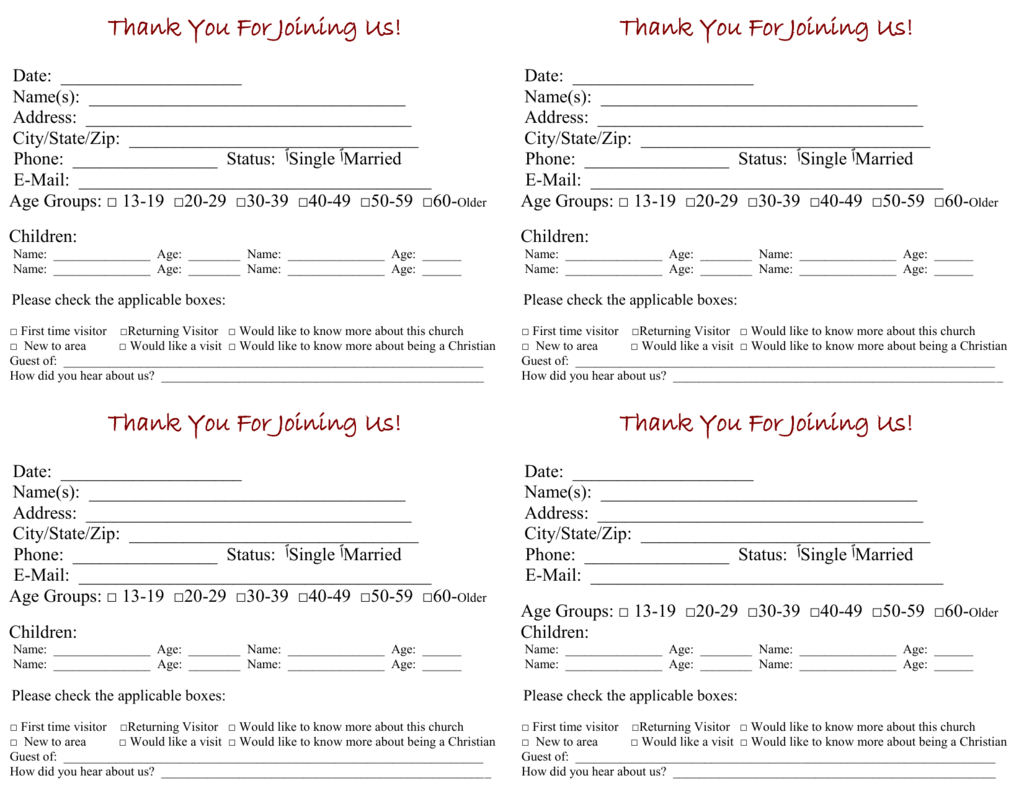 Visitor Cards For Church Template – Karati.ald2014 For Church Visitor Card Template Word